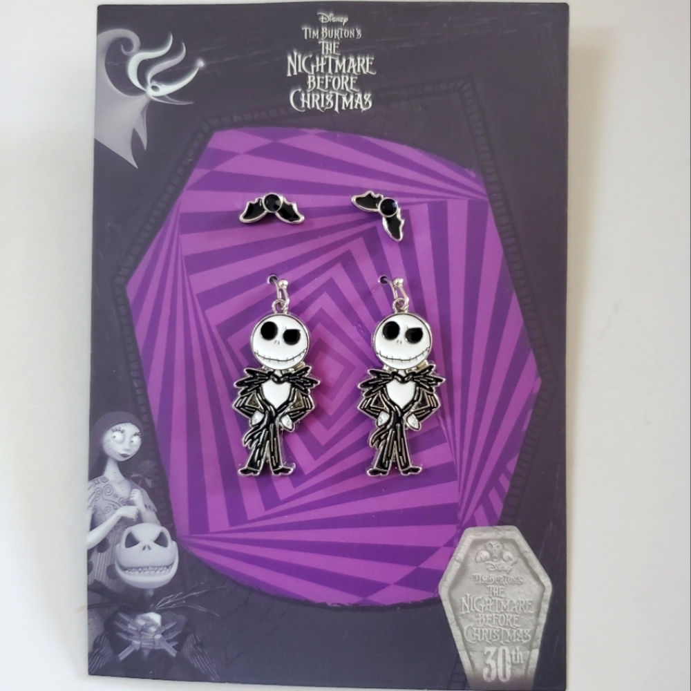 Nightmare Before Christmas Earings, 2pc Set, Jack & Bats. New